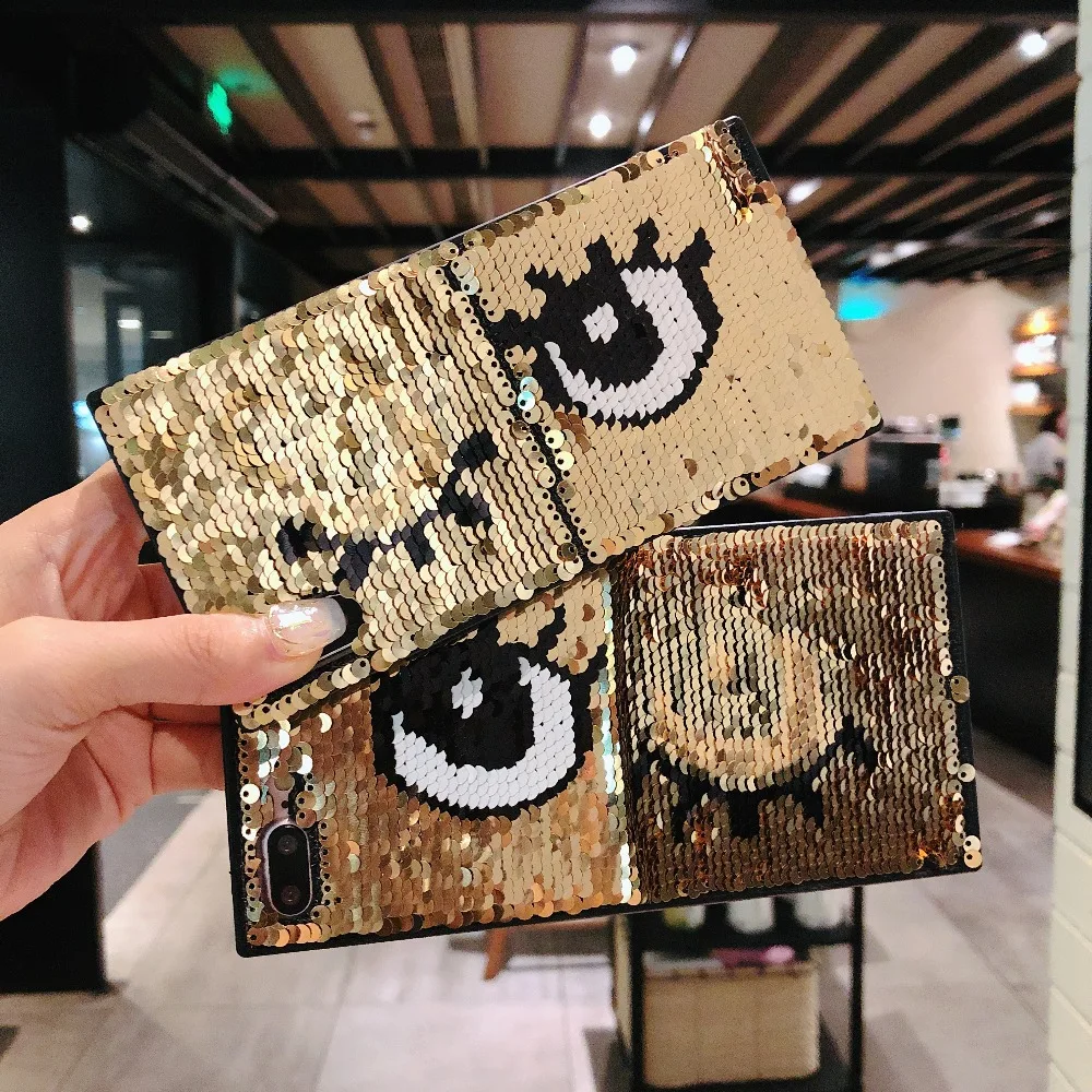 

Haissky Bling Big Eyes Phone Case for iPhone X 8 7 6 Reversible Color Change Sequined Cover for iPhone 6 7 8 Plus Glitter Coque
