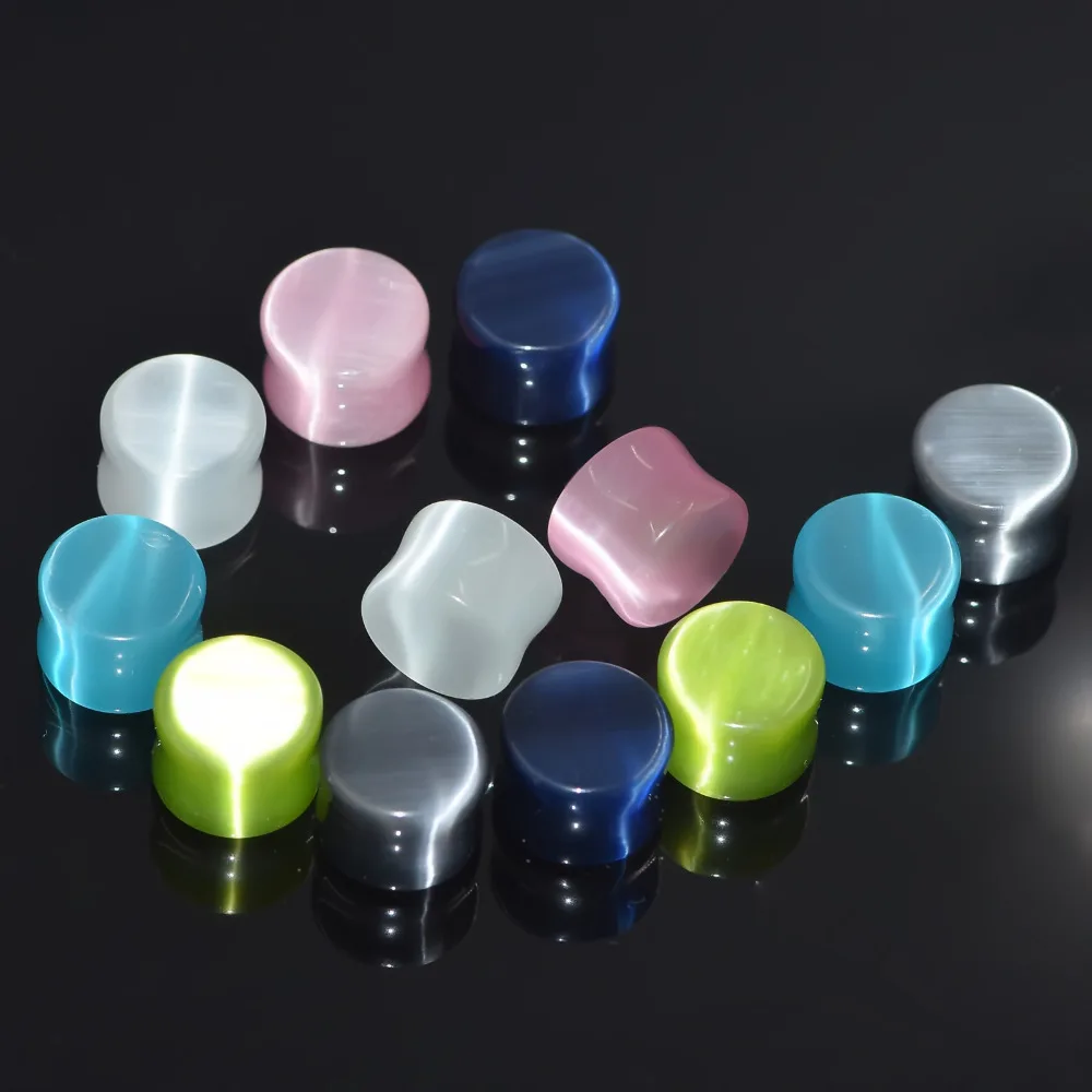 1 Pair Ear Plug Body Piercing Jewelry Organic Cymophanite Stone Ear