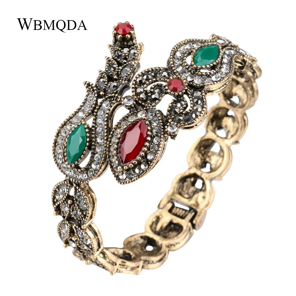

Vintage Indian Antique Gold Bangle Crystal Flower Bracelets Bangles For Women Bohemian Jewelry Love Gift Free Shipping