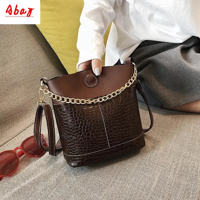 

Abay Women's small bag 2019 new trend crocodile pattern bucket bag chain handbag single shoulder Messenger bag