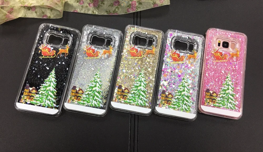 Botexbling Рождество Санта Клаус подарки Олень чехол для Samsung Galaxy S8 s8plus дело Блеск Звезды зыбучие пески динамический жидкий Cover