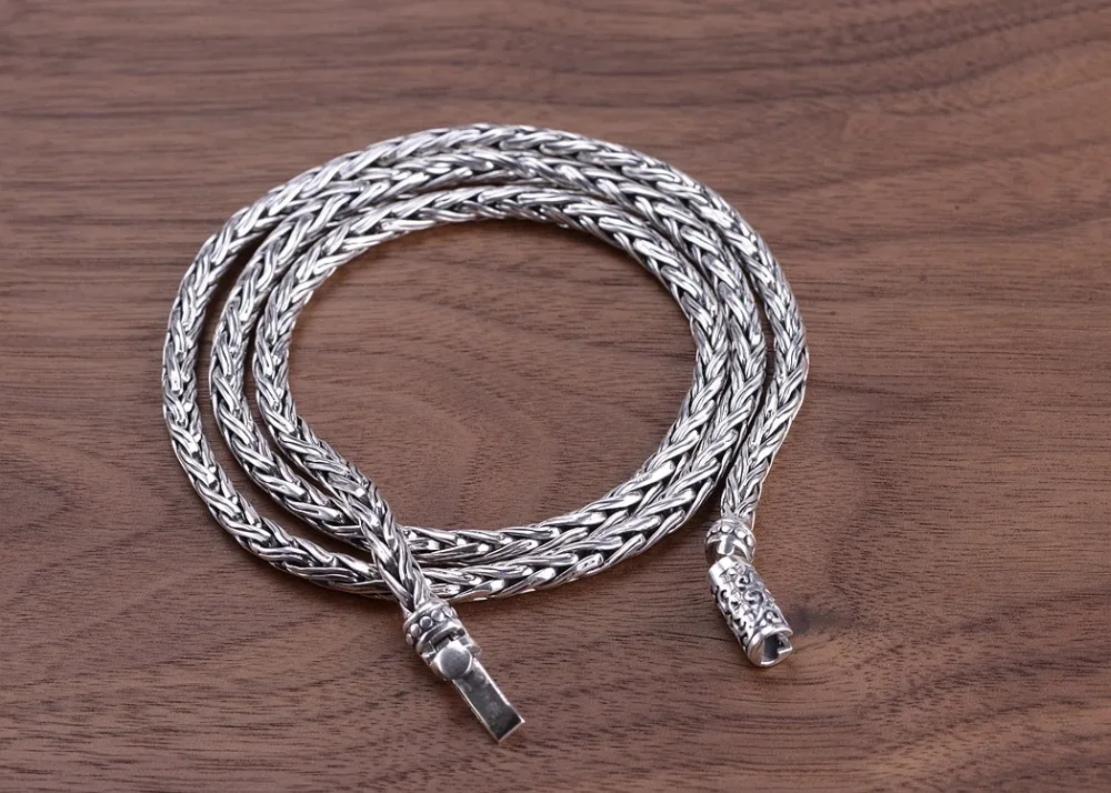 Цельное Серебро S925 серебро винтажное ремесло мужское тайское модное серебро плетение пеньковая веревка ожерелье