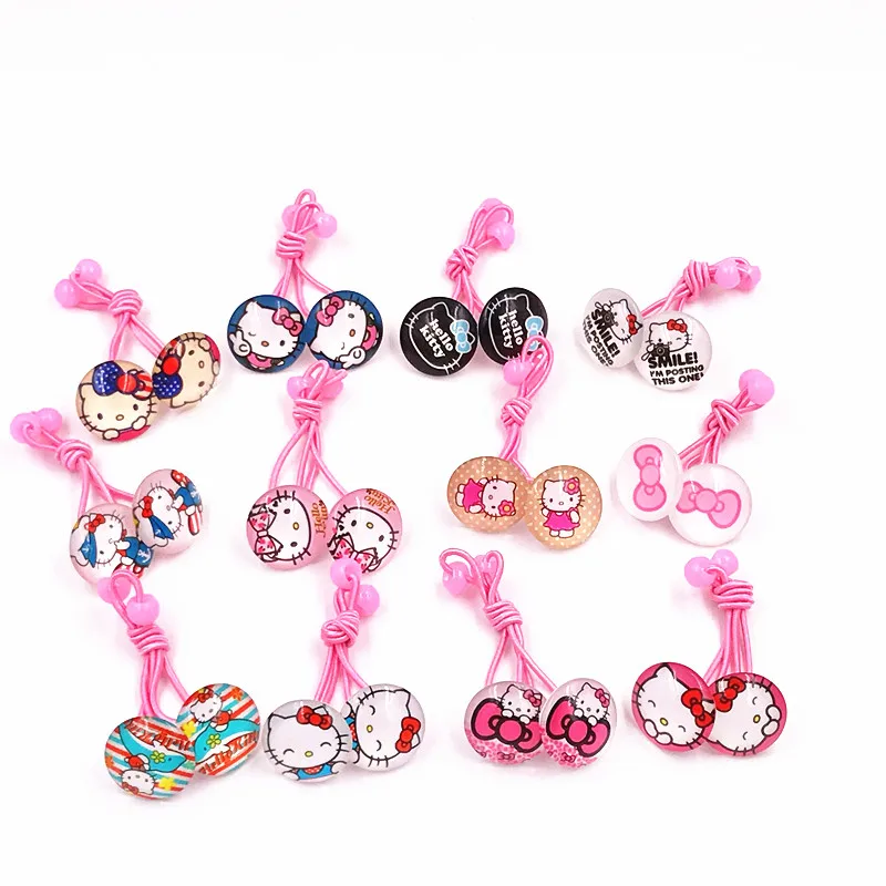 1Pairs Girls Cute Hello Kitty Elastic HairBands Tie Rim Hair Rubber Band Gum For Hair Kids Hair