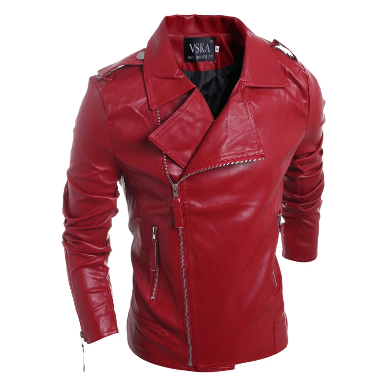 Mens Motorcycle Suede Jacket Solid Style Red Black white