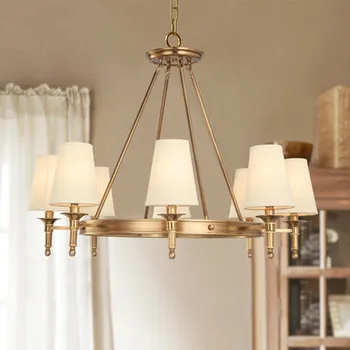 

Modern Real Bronze Copper Chandelier for Bedroom Kitchen Living Room Fabric Lampshade Ceiling Home Lighting BLC014