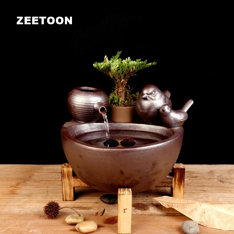 Vintage Ceramic Bird Water Fountain Humidifier Feng Shui Bonsai Home decor Desktop Small Fish Tank Flower Pot vase Lucky Gift | Дом и сад