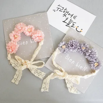 

Newborn photography props baby girl handmade flower elastic lace ribbon headwear hair band party decorative headdress