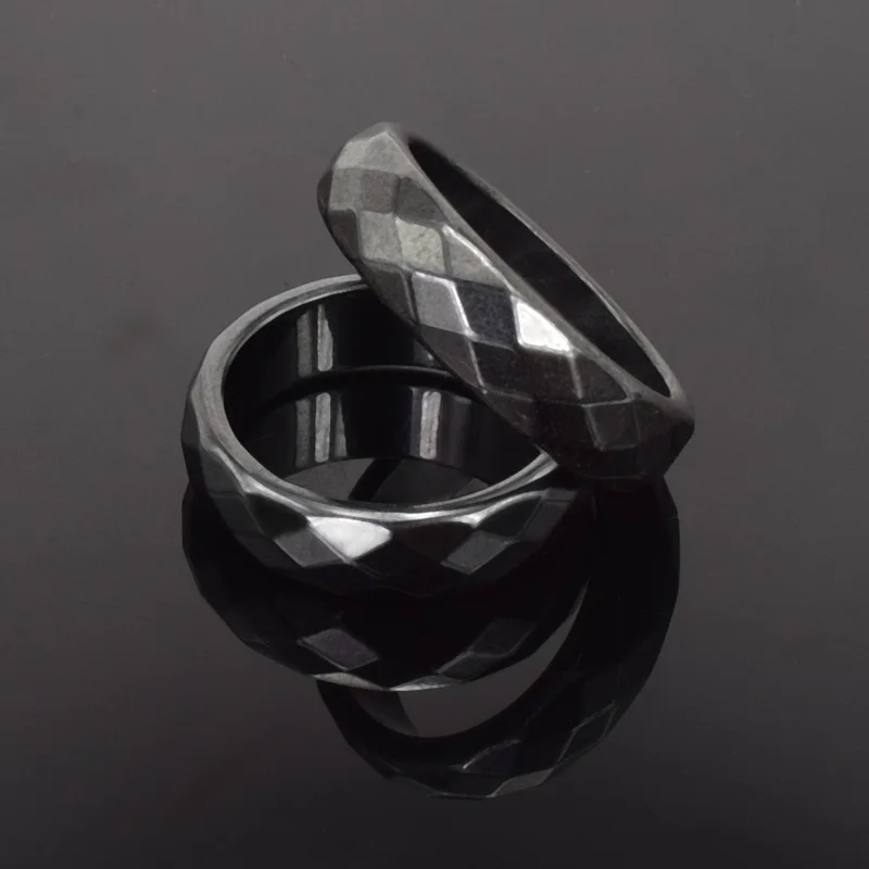 

New Fashion High Quality 6mm Width Faceted Hematite Ring Women Men Jewelry
