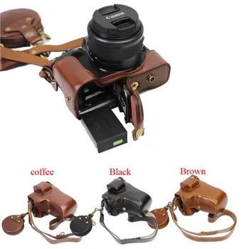 

New Luxury Pu Leather Camera Case Bag For Canon EOS M5 EOSM5 55-200mm 18-150mm Lens With Strap +Mini Pouch +Open Battery Design