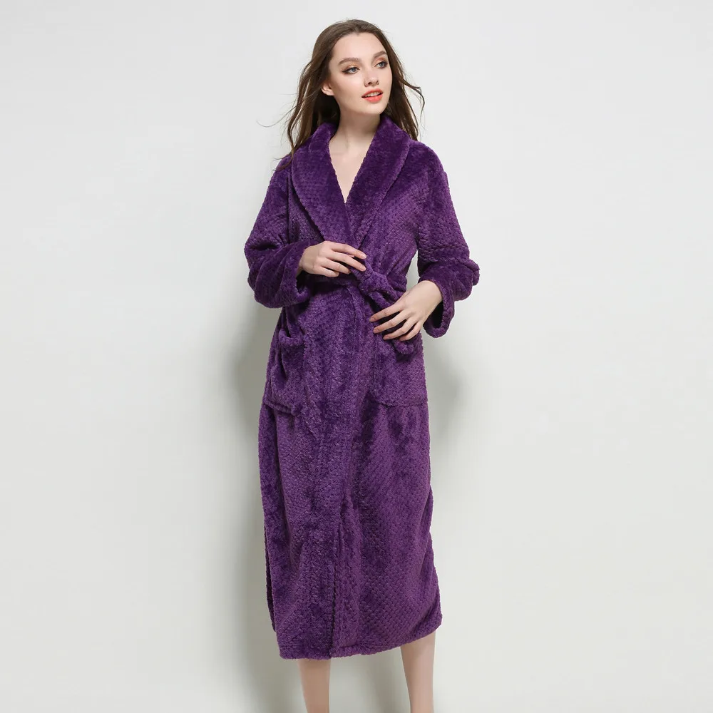 Женская зимняя одежда большого размера, длинный толстый однотонный халат с длинными рукавами, повседневный коралловый флисовый халат