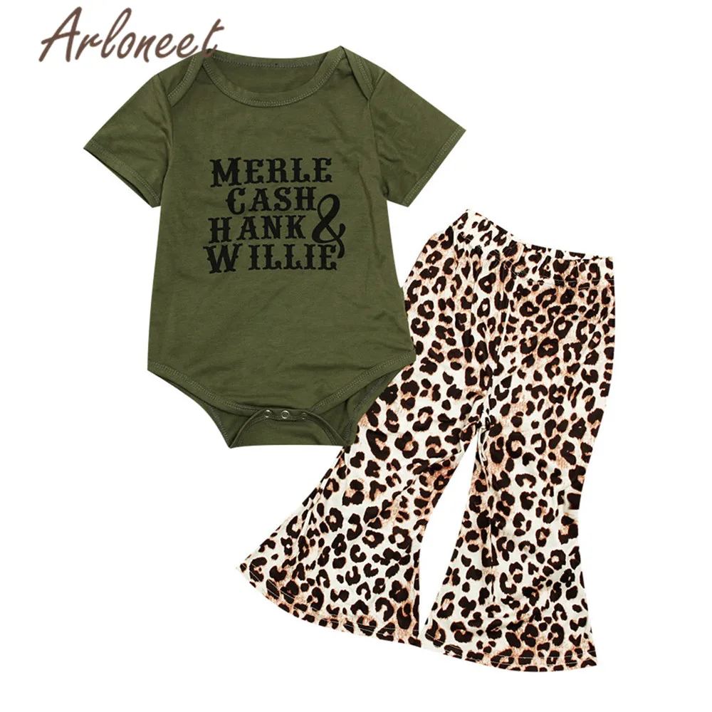 

ARLONEET clothes newborn baby Girls bodysuit Jumpsuit short sleeve Flared Leopard print pants 2Pcs 2019 girls summer outfits