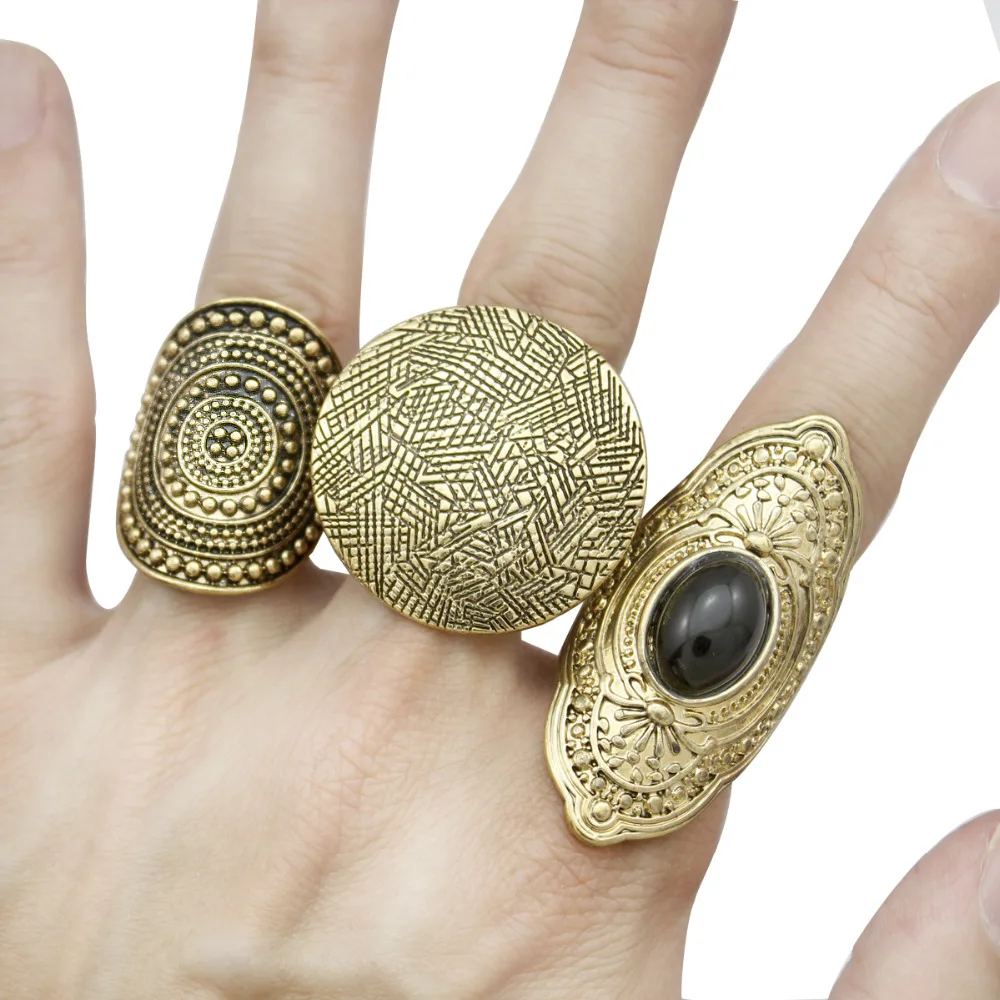 

Pack 3 Victorian Mayan Calendar Obsidian Dome Wicca Pagan Etched Band Rings Women Men boho Anillos Bague Dropshiping Jewelry