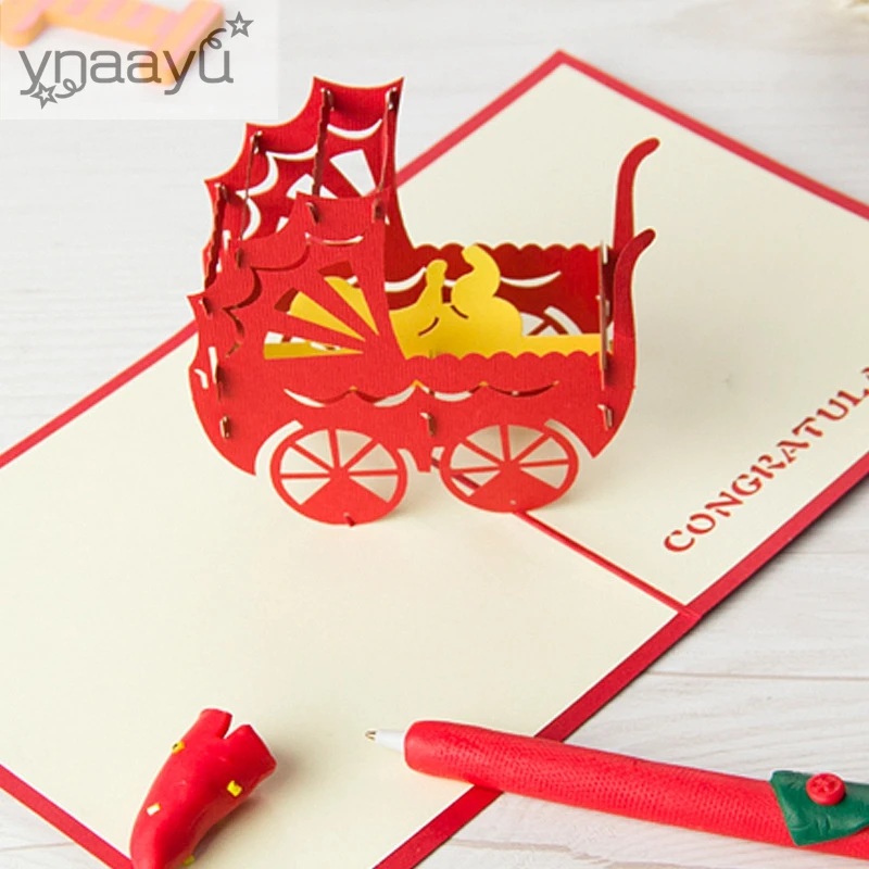 

Ynaayu 1pcs 3D Baby Shower Card Greeting Cards Handmade Design Beautiful Card For Baby Shower Party New Born Baby Wish Card