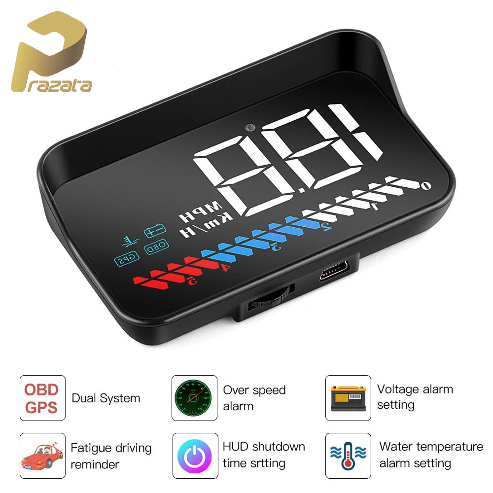 

Prazata HUD Display Car Head Up Display OBD GPS automobile On-board Computer Vehicles Speedometer Windshield Projector Hood M7