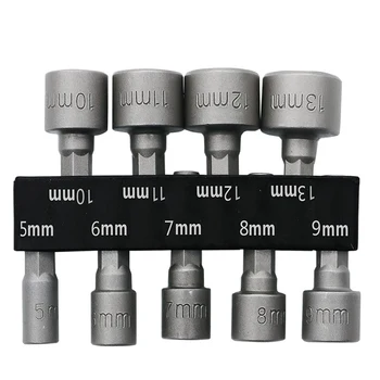 

High 9pcs/set 5mm-13mm 1/4 Inch Hex Shank Socket Sleeve Nozzles Nut Driver Bit Set Drill Bit Adapter Hex Power Tools