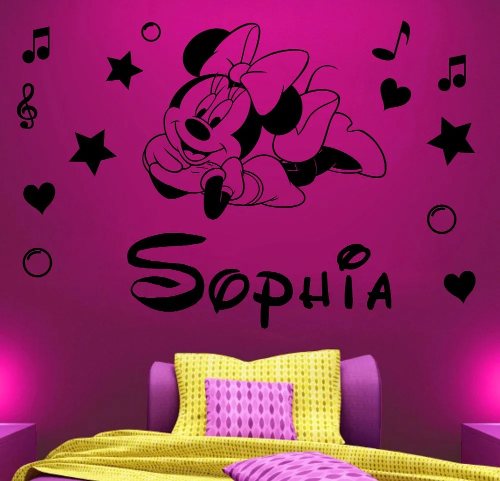 Eco-friendly Personalized Name Grils Room Decoration Wall Stickers Minnie Mouse Custom Name Decals Kids