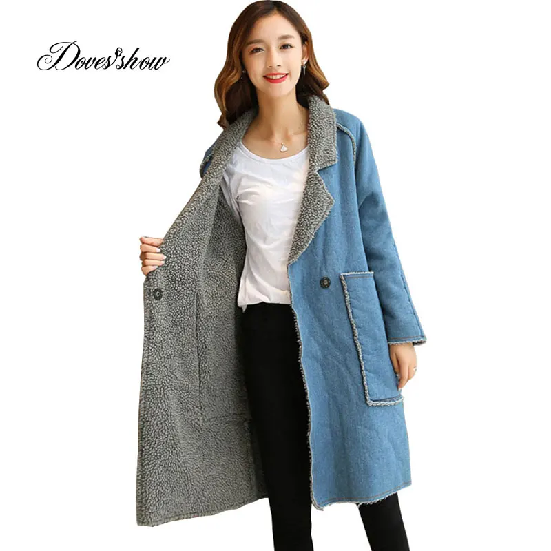

New Women Thick Winter Jacket Fashion Long Lamb Wool Denim Coat Mujer Autumn Overcoat Casaco Feminino Female Jacket Outwear
