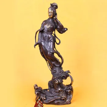 

19.5" China Chinese Folk Bronze Gild Taoism Eight Copper art flying fairies bronze ornaments