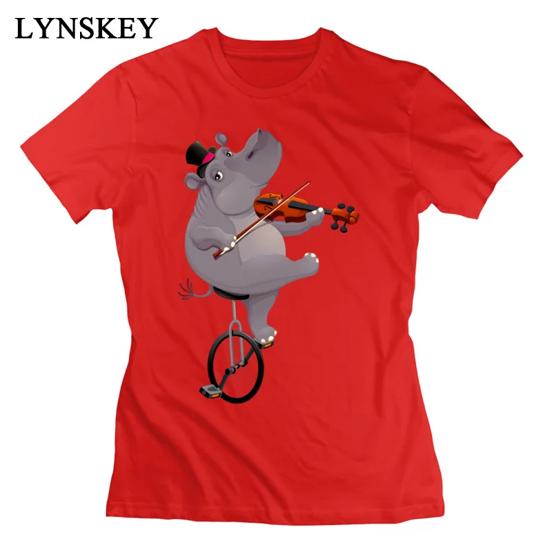 LYNSKEY 100% Cotton Tops Shirt Funny hippo on an unicycle for Women Slim Fit T-Shirt Funny Cute Crewneck Short Sleeve Clothing Shirt white