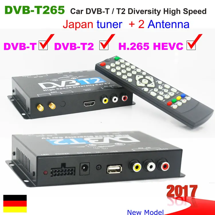 160 км/ч Автомобильный DVB-T2 H265 ТВ приёмник коробка Германия DVBT2 H.265 HEVC ТВ тюнер Автомобильный DVBT2-01 H.265 ТВ приставка