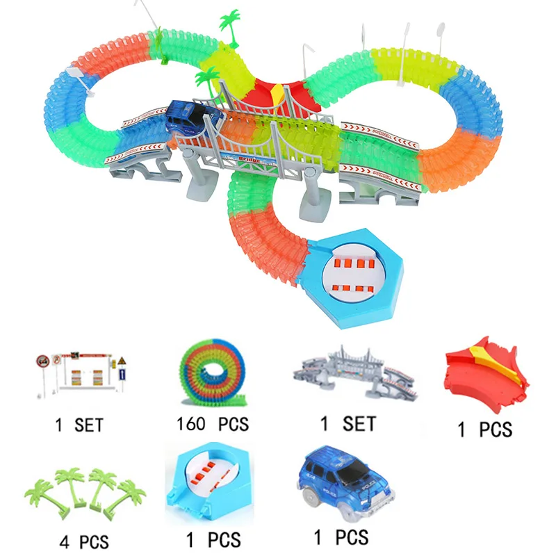 Волшебный трек чудесный светящийся гоночный трек DIY универсальные аксессуары рампа поворот дорожный мост перекресток игрушки для детей мальчик - Цвет: 13