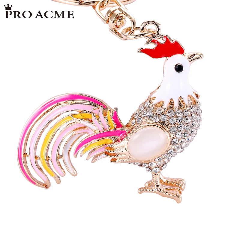 

Pro Acme 2017 New Pretty Chic Opals Cock Rooster Keychains Crystal Chicken Key Chain Women Bag Pendant Key ring llaveros PWK0177