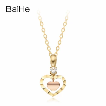 شراءBAIHE الصلبة 18K وردة صفراء الذهب 0.07ct الجولة الزفاف الماس الطبيعي لطيف/رومانسية قطعة رائعة من الماس القلب قلادة قلادة