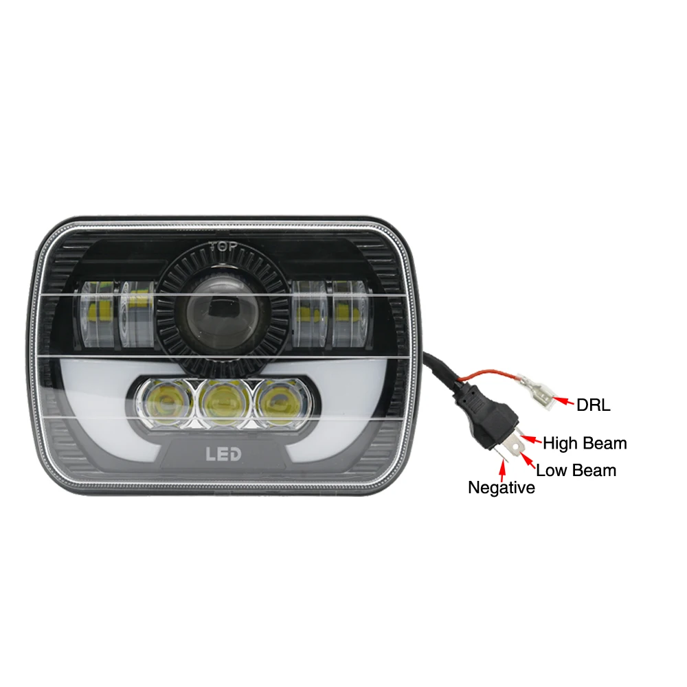 2pcs 5x7 7x6 Inch Angel Eyes DRL H4 LED Square Headlight For Jeep Wrangler YJ Cherokee XJ Led Rectangle Headlamp Hi  Lo Beam (10)