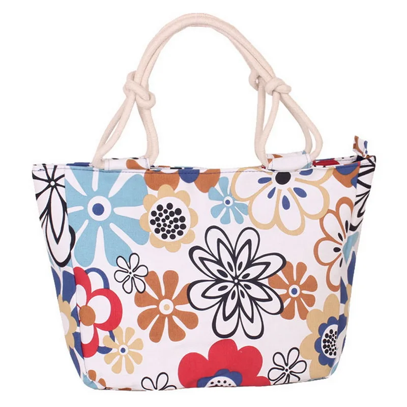 

Women Casual Canvas Shoulder Tote Handbags Ladies Fashion Floral Prints Striped Zipper Durable Bags