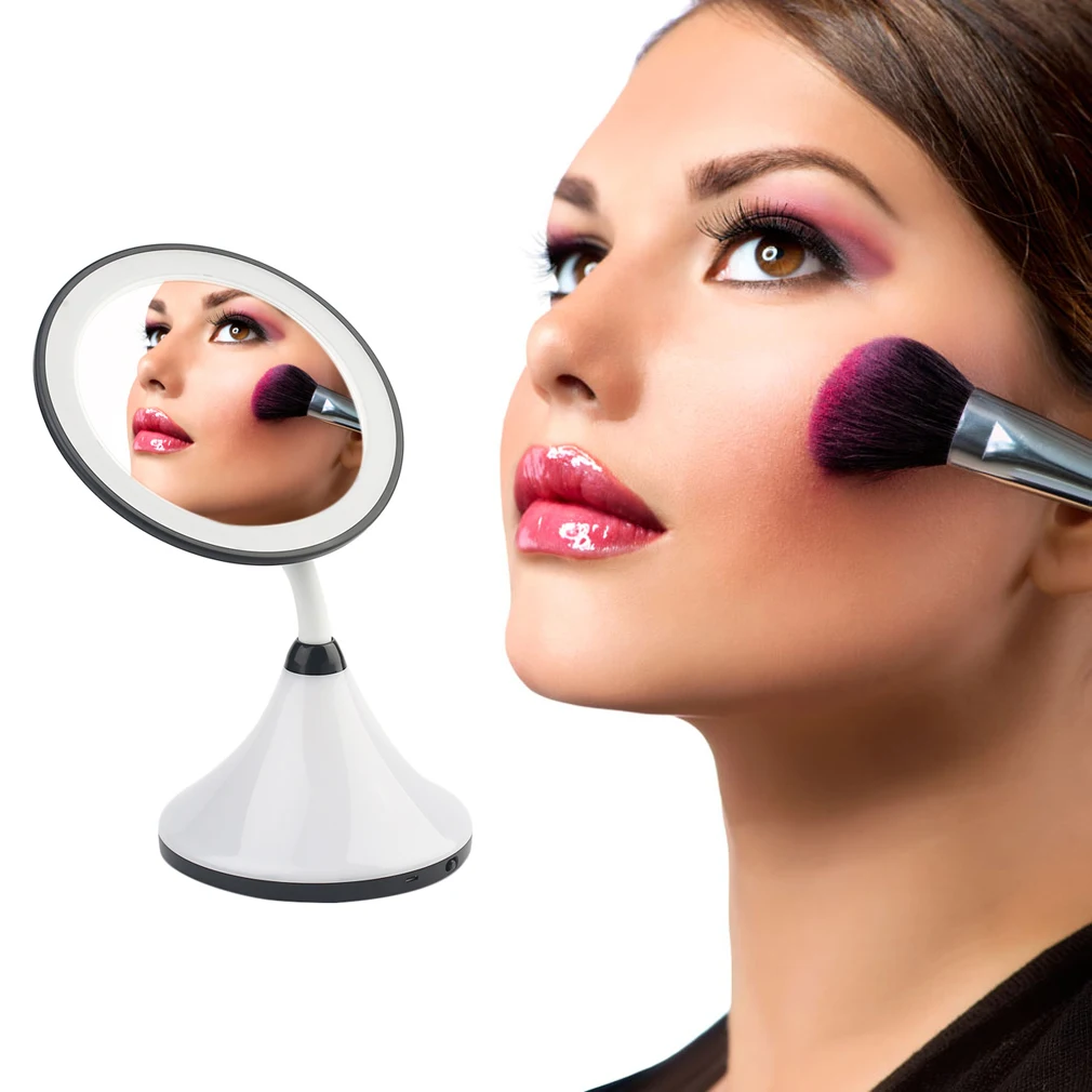 

2-in-1 LED Makeup Mirror With Table Lamp for Bedroom Decor Table Cosmetic Mirror USB Charging Rotation White/Black Color