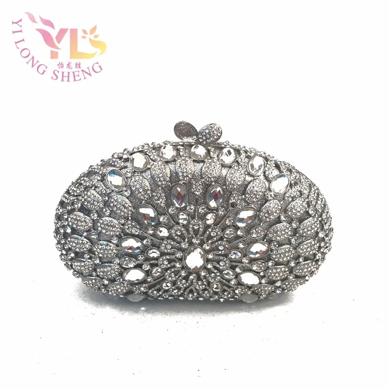 

Silver Metallic Evening Bags Lady Clutches Silver Decorated with Crystals for Evening/Event/Cocktail Occasion YLS-G33