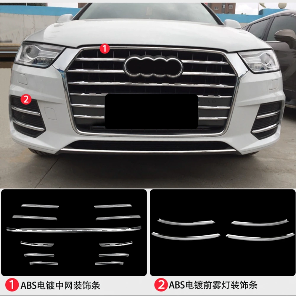MONTFORD для Audi Q3 2016 2017 ABS Хромированная наружная Передняя средняя решетка гриля