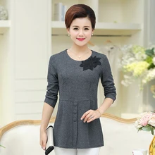 Рубашка для мамы, длинный рукав, женская, 40-50 лет, весна-осень, свободная футболка на пуговицах среднего возраста