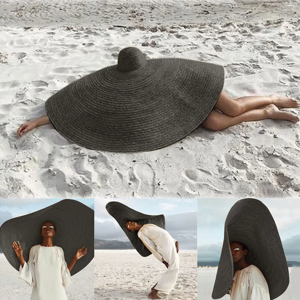 

Woman Fashion Large Sun Hat Beach Anti-UV Sun Protection Foldable Straw Cap Cover Oversized Collapsible Sunshade Beach Hat