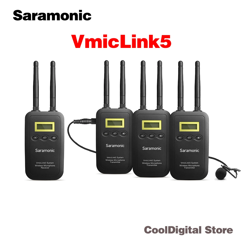 Saramonic VmicLink5 5 8GHz Wireless Microphone System 3 Transmitters 1 Receiver for Canon EOS Nikon D3300
