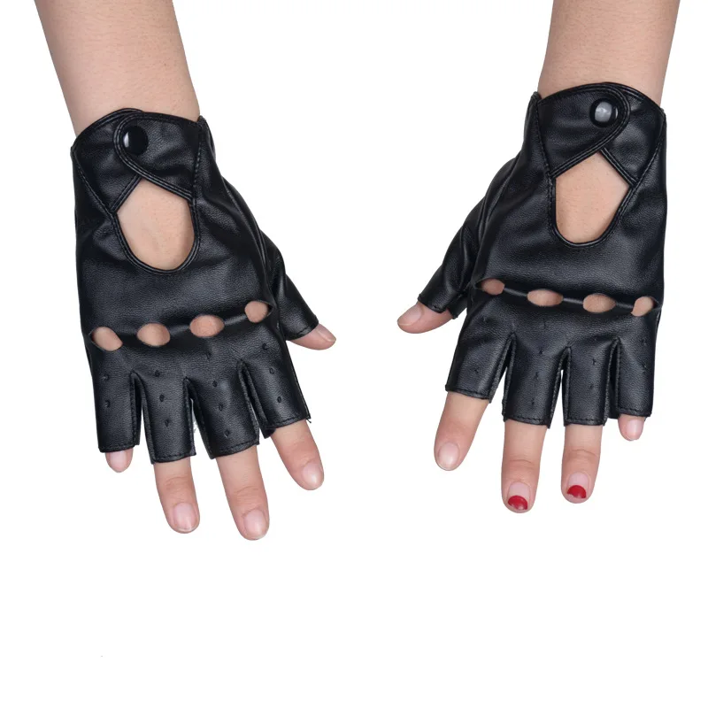 1 пара женская половина палец водительские перчатки искусственная кожа перчатки без пальцев для женский, черный унисекс Открытый Велоспорт