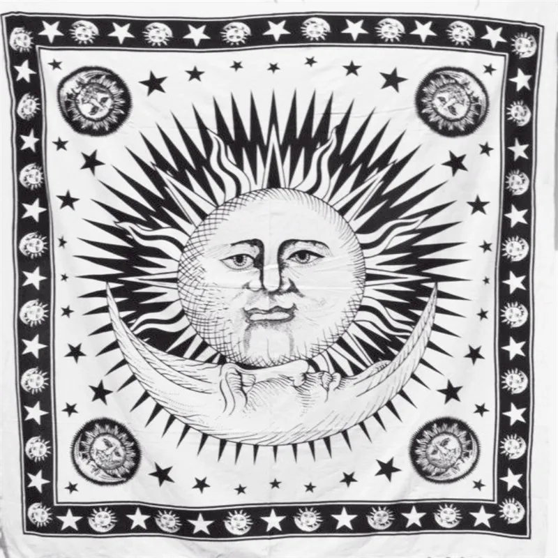

LeRadore New Tapestry Sun and Moon Silk Beach Towel Black and White Table Cloth 178*146cm Tapestries Wall Hanging Drop Shipping