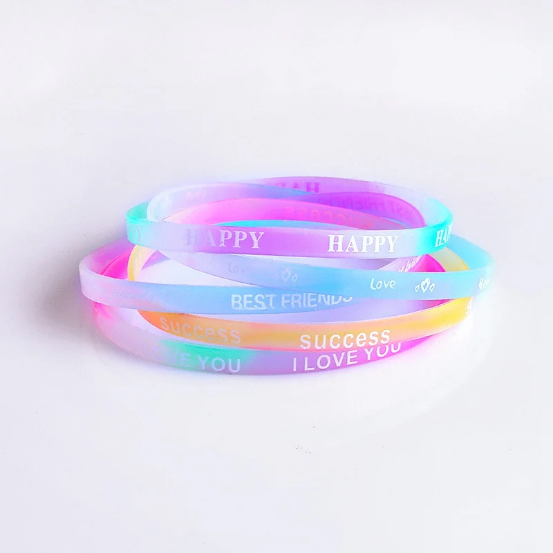 Child Luminous Silicone Bracelet Candy-Colored Letters Movement Bracelet Fashion Printing Rubber Wrist Strap 10PCS Baby Jewelry Bracelet Jewelry