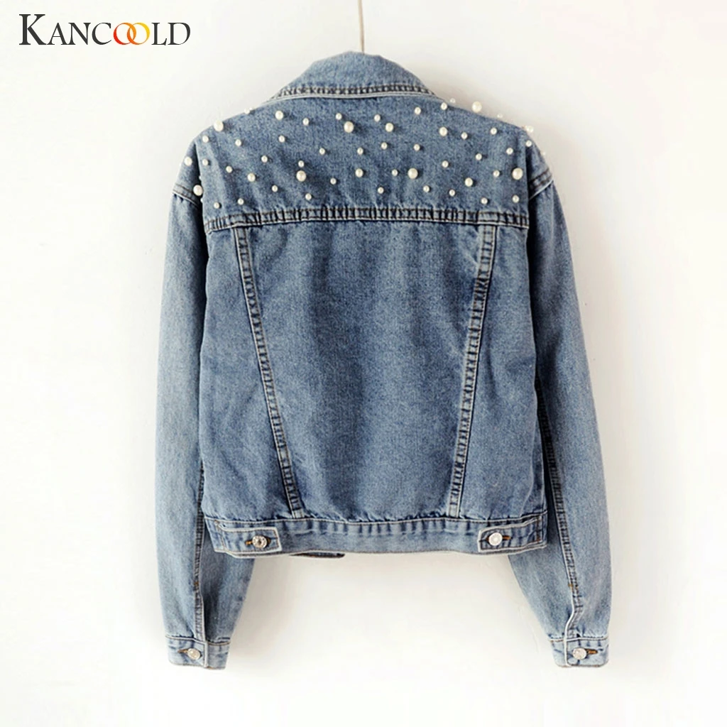 KANCOOLD пальто женская синяя джинсовая куртка с карманами и бисером короткая верхняя одежда повседневная с длинным рукавом новые женские пальто и куртки 2019JUL22