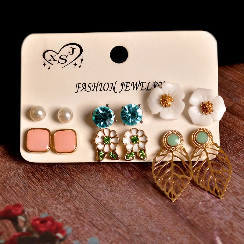 Новые модные женские аксессуары опт Девочки День Рождения Жемчуг Шпилька розовый микс-и-матч Цветочный 6 пар/компл. серьги подарок