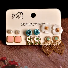 Новые модные женские аксессуары опт Девочки День Рождения Жемчуг Шпилька розовый микс-и-матч Цветочный 6 пар/компл. серьги подарок