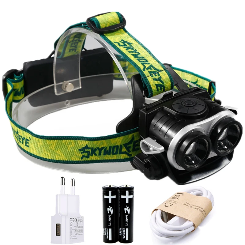 

Zoomable Headlight LED Headlamp USB 4000Lm XML 2L2 Head Flashlight Rechargeable 18650 battery Head torch light Camping lantern