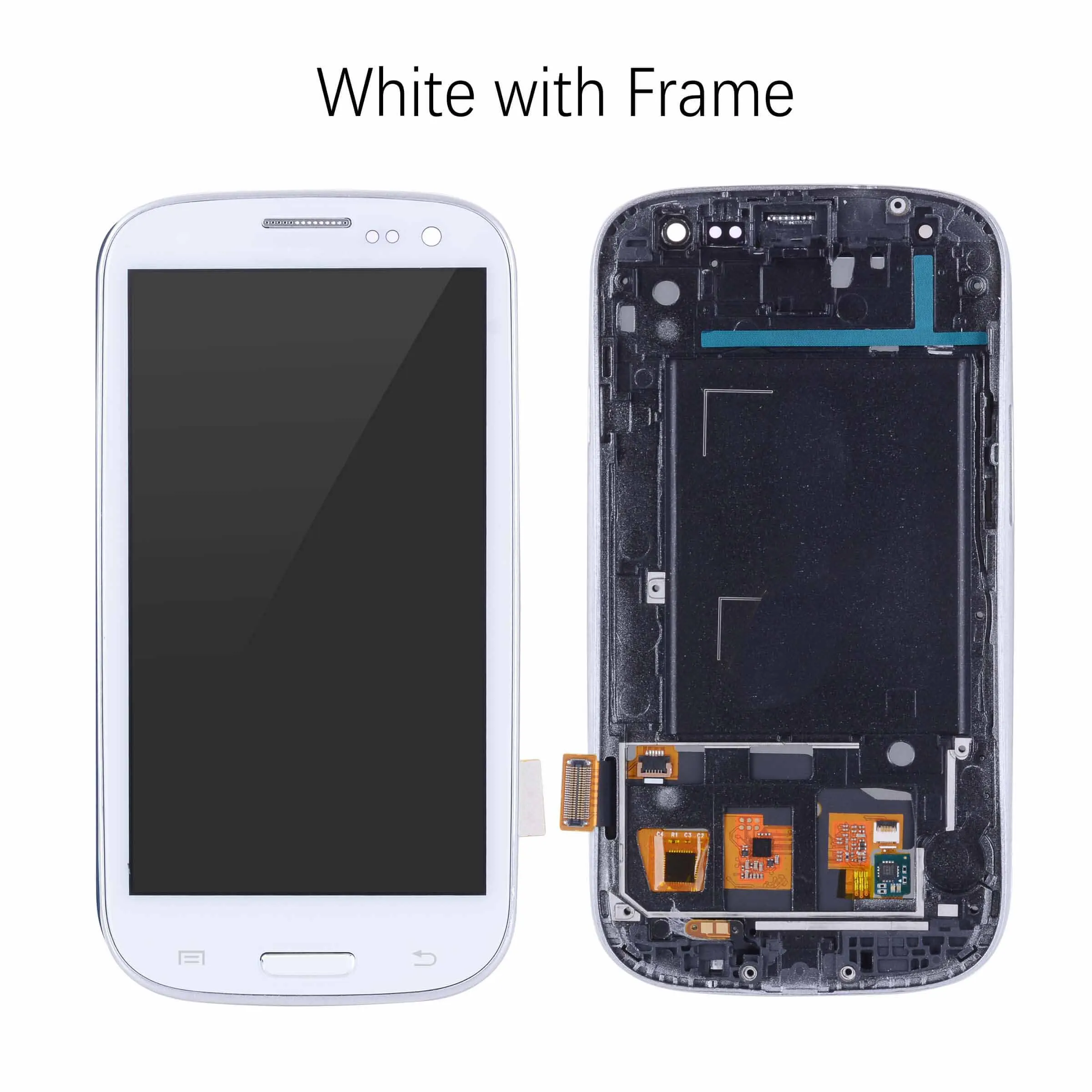 Дисплей для SAMSUNG Galaxy S3 LCD i9301 i9308i i9301i в сборе с тачскрином на рамке белый синий - Цвет: with Frame White