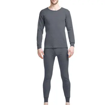

Men's Solid Color Low Collar Thermal Underwear Set Autumn Winter Models Plus Velvet Thick Thermal Underwear
