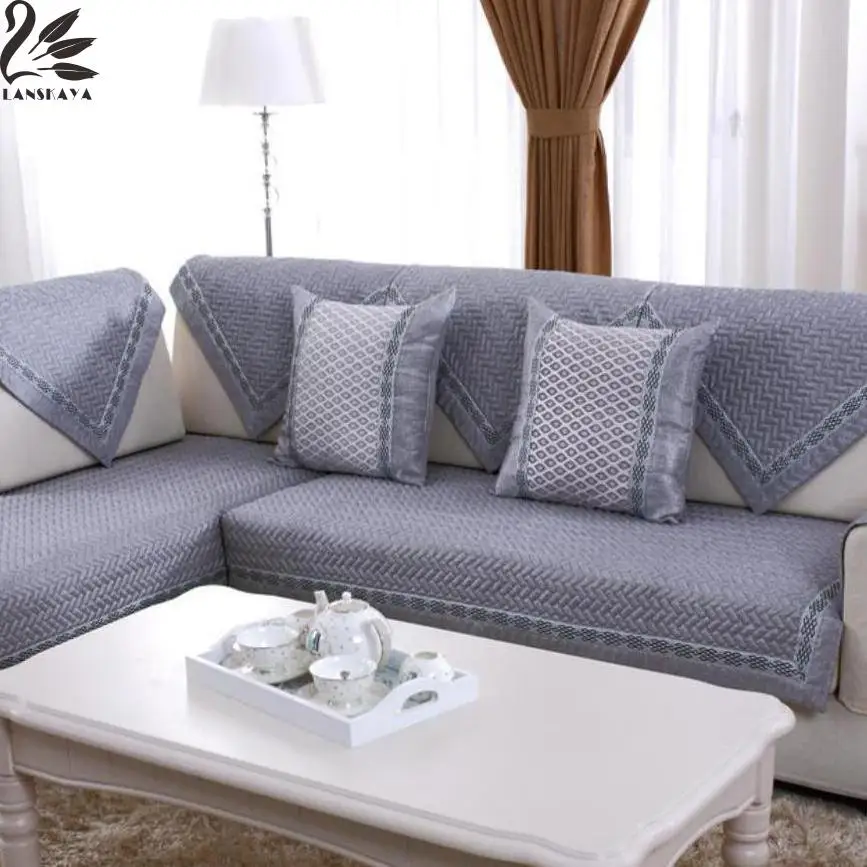 Pure Grey Color Sofa Cushion Simple Modern Cloth Cover Towel Four