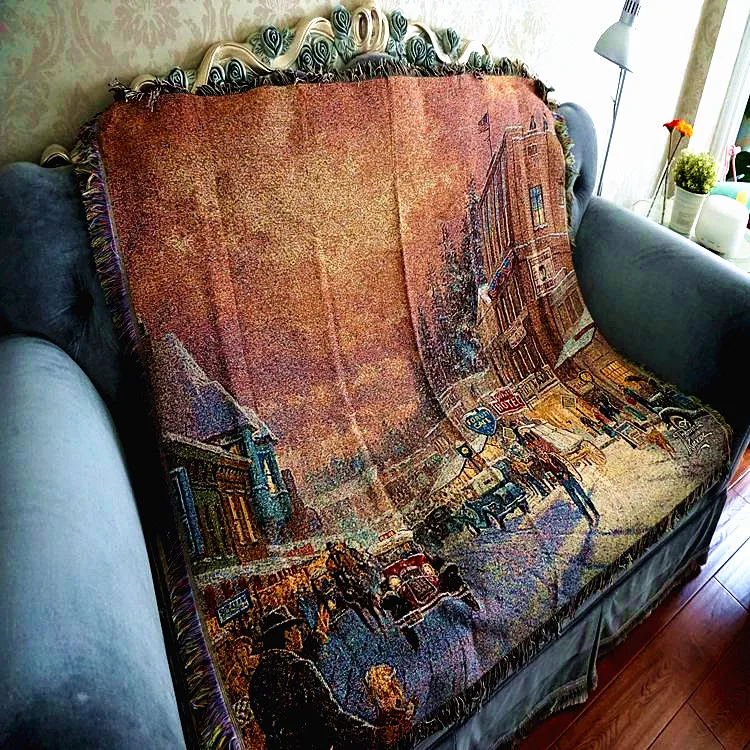 Vintage Leisure Thick cotton blanket carpet thick rural style Double-sided bed cover sofa towel Tapestry London street | Дом и сад