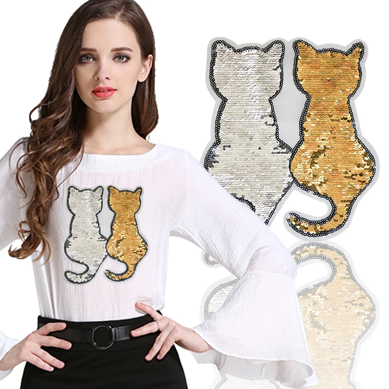 

5Pc Shiny Sequin Patch Reversible Sequin Change Color Cartoon Cat Panda Patches For DIY Clothes Patch Stickers Applique Crafts