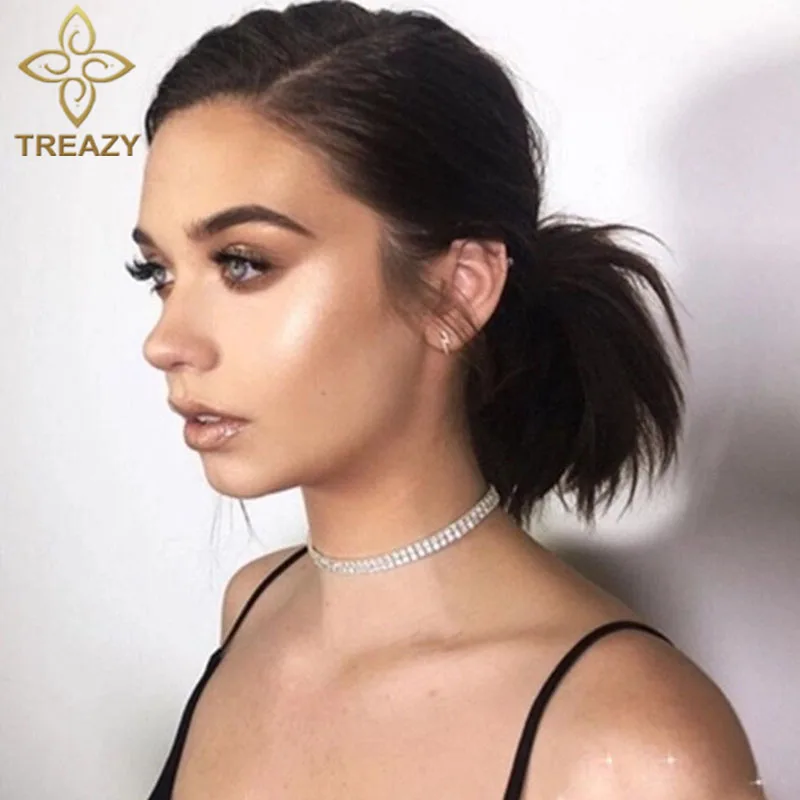 

TREAZY Simple Rhinestone Crystal Choker Necklace Women Party Wedding Accessories Silver Chain Chokers Jewelry Collier Femme
