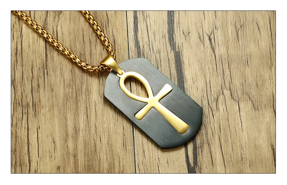 Meaeguet Egyptian Ankh Necklace Jewelry Gold-color Stainless Steel Pendant For Men Key To Life Egypt Cross With 24 Box Chain (5)