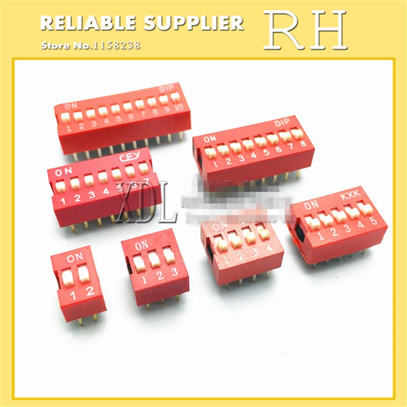 

100PCS/lot Dip Switch 2.54mm Toggle Switch Red Snap Switches 1P 2P 3P 4 5 6 7 8 9 10 12P